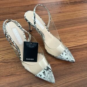 Mango Women's Snakeskin Slingback Heels - Black and White